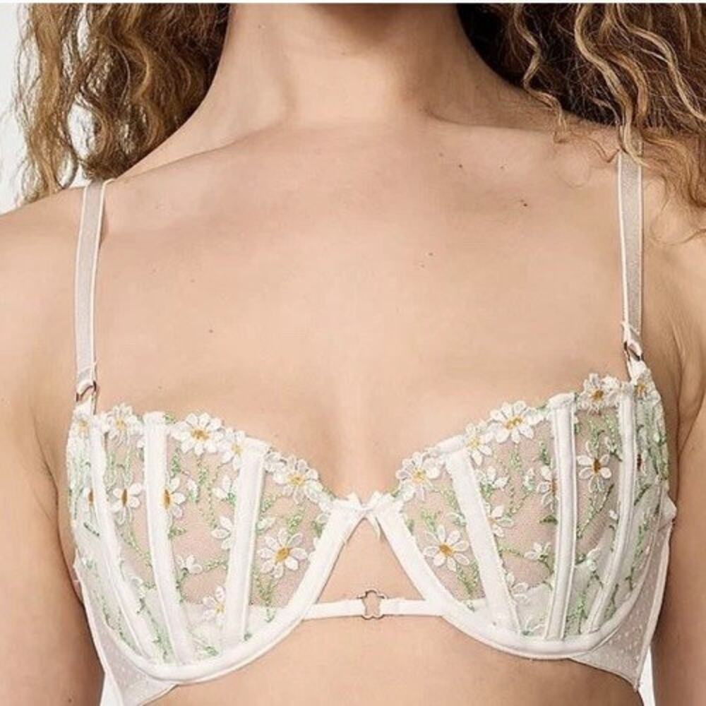 Victoria’s Secret Bra & Panty Wicked Unlined Daisy White Embroidered 38DD L NWT
